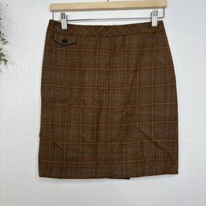 J. Crew Brown Plaid Wool Blend Pencil Skirt Size 0  Business Casual